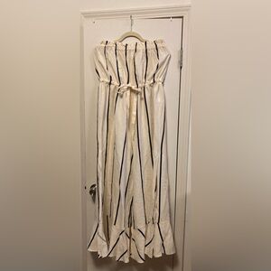 Chic Cream and Black Striped Strapless Jumpsuit